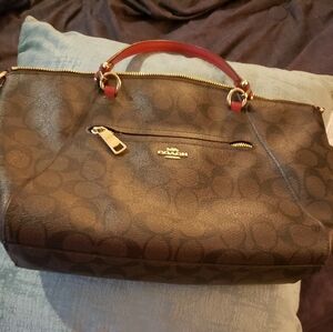 Coach Brown and Red Tote Bag